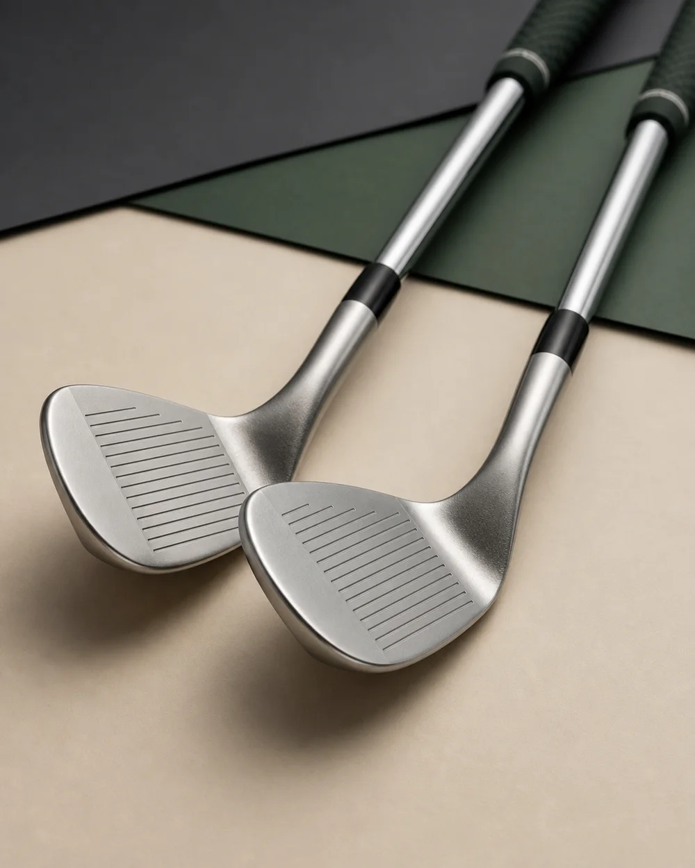Pair of finished silver wedges with clean faces and dark ferrules