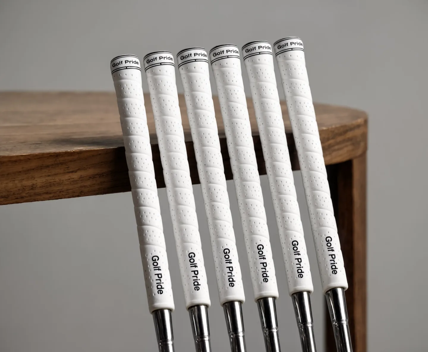 Completed set of clubs with matching white Golf Pride grips